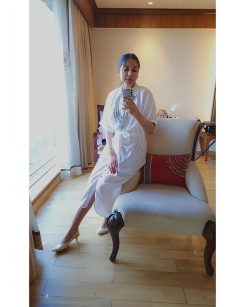 White Shirt Gown With Belt